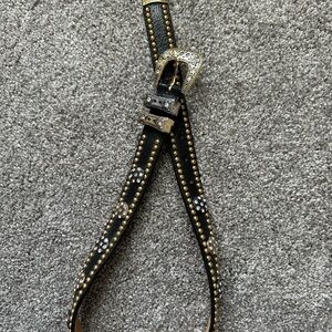 Women’s Elegant Black and Gold Studded Belt,size XS-S